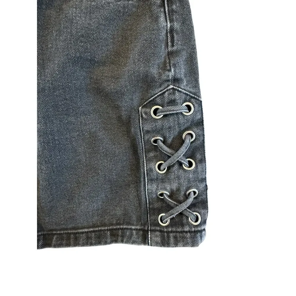 Pacsun Black Denim Lace-Up Mini Skirt | Y2K Grunge High Rise - Picture 4 of 9